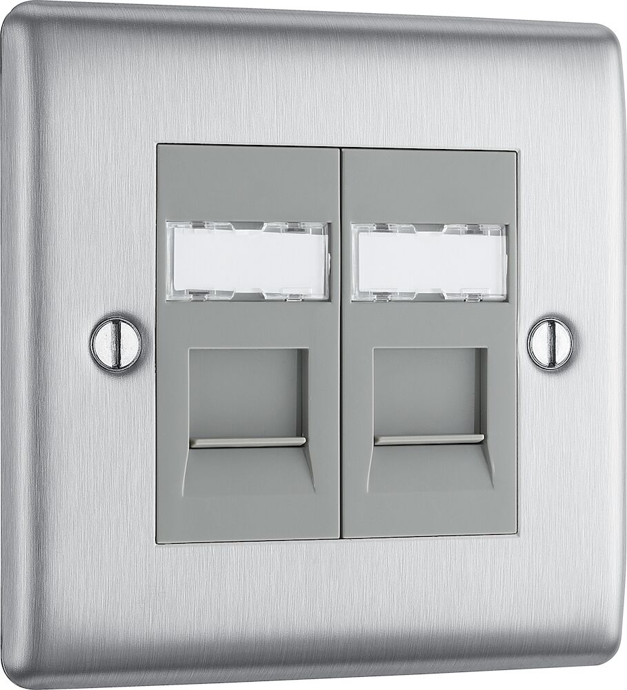 BG Nexus Metal 2 Gang RJ45 IDC Telephone Socket IDC Brushed Steel