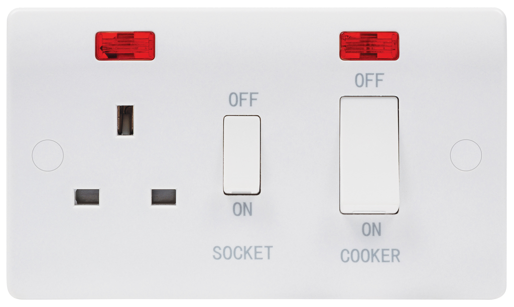 Niglon 45A DP Cooker Unit With Socket & Neon White