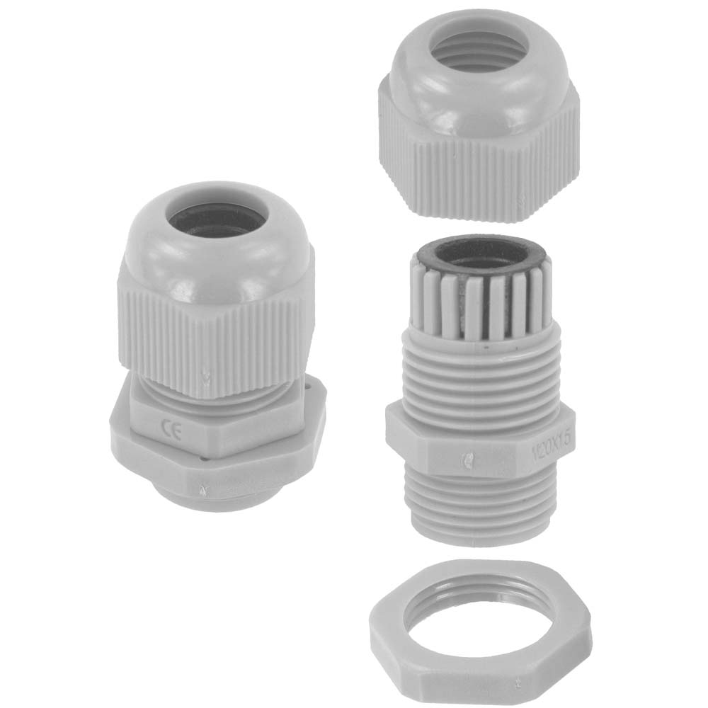 Deligo 20mm IP68 Dome Head Std Nylon Gland with Locknuts Grey (Pack of 10)