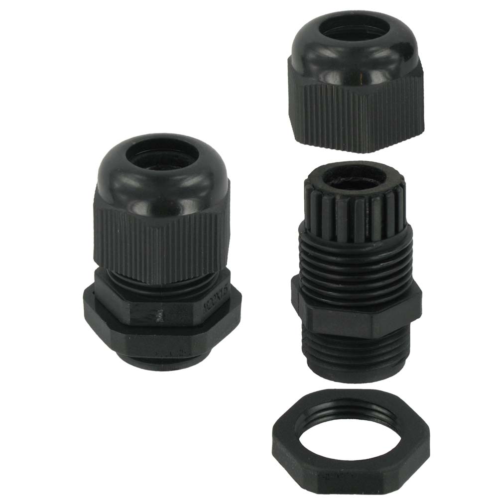 Deligo 25mm IP68 Dome Head Std Nylon Gland with Locknuts Black (Pack of 10)