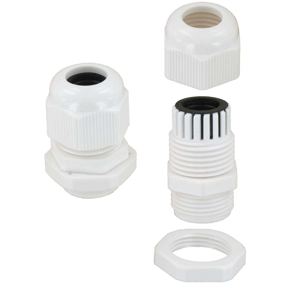 Deligo 25mm IP68 Dome Head Std Nylon Gland with Locknuts White (Pack of 10)