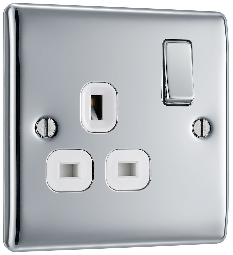 BG 1 Gang 13A DP Single Switched Socket Polished Chrome
