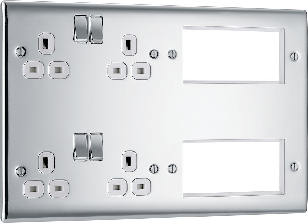 BG 4 Gang Lounge Plate With 8 Modules Polished Chrome