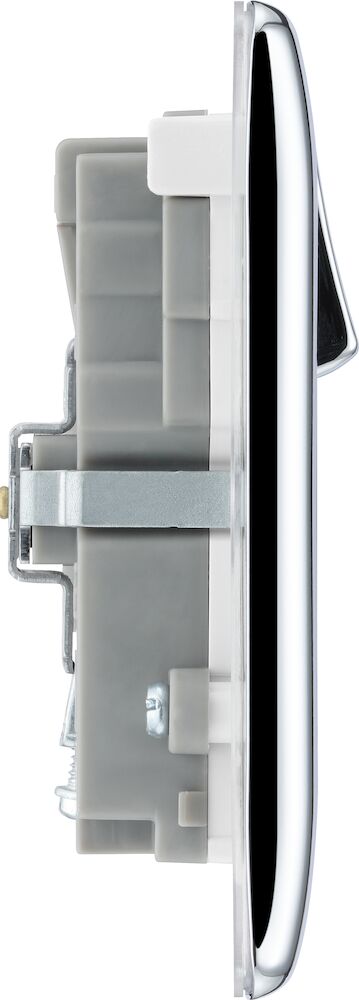 BG Nexus Metal 13A 2 Gang Double Switched Socket With Type A&C USB Chargers (45W) Polished Chrome White Insert