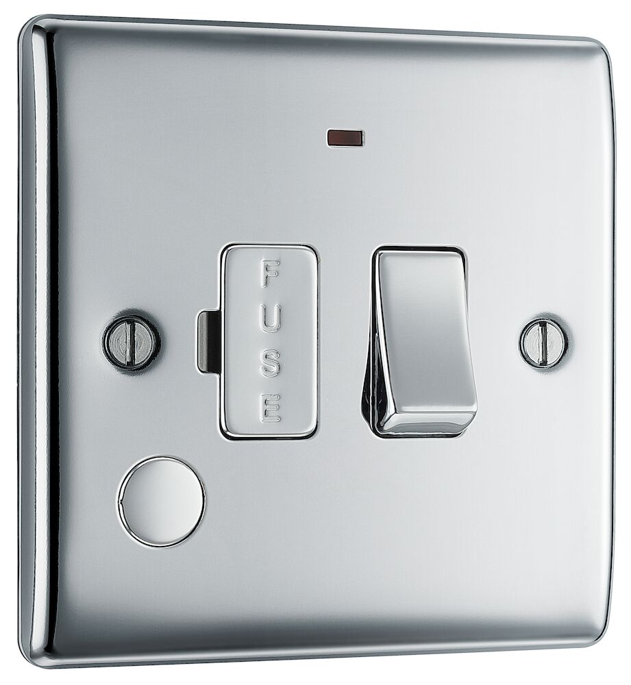 BG 13A Switched Fused Spur With Neon And Flex Outlet Polished Chrome