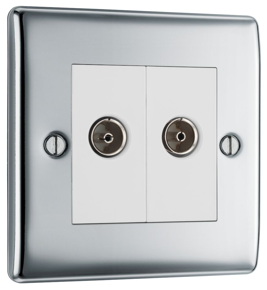 BG 2 Gang Co-Axial Socket Polished Chrome