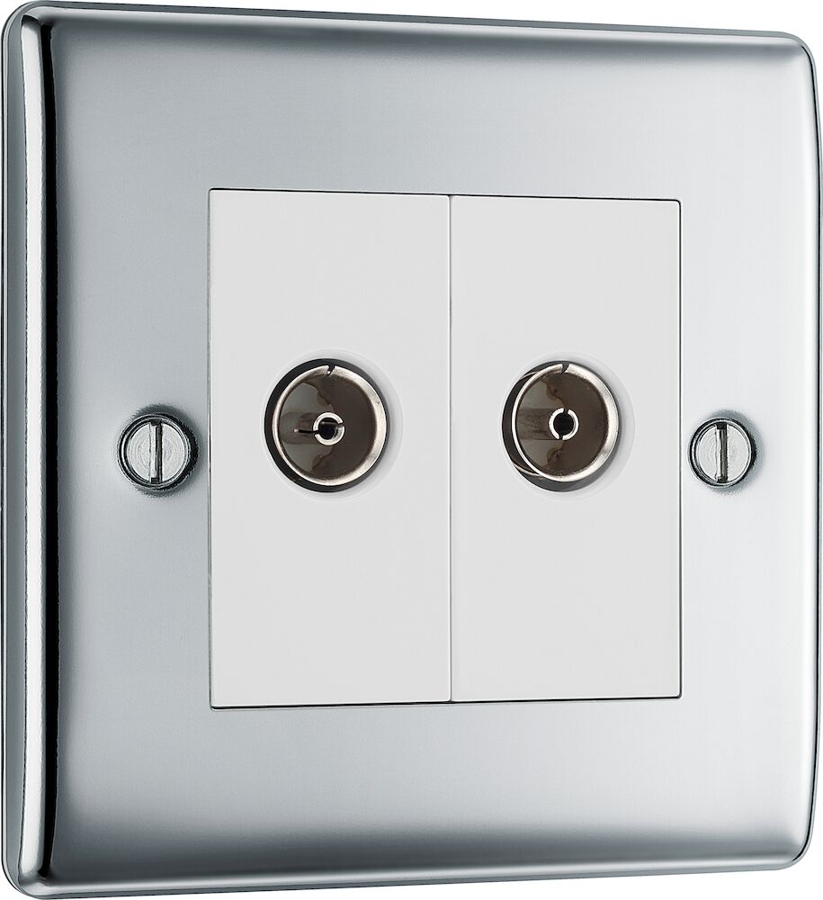 BG 2 Gang Diplex TV/FM Socket Polished Chrome