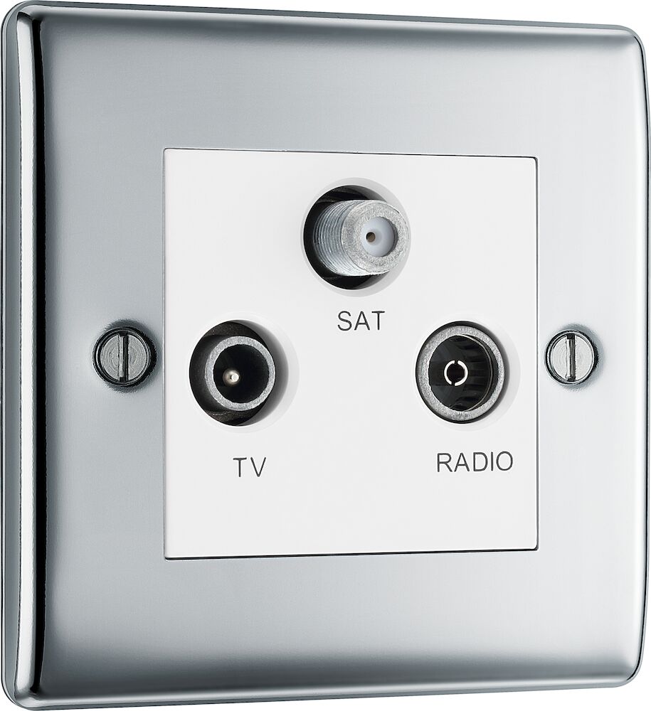 BG Triplex TV/FM/Satellite Socket Screened Polished Chrome