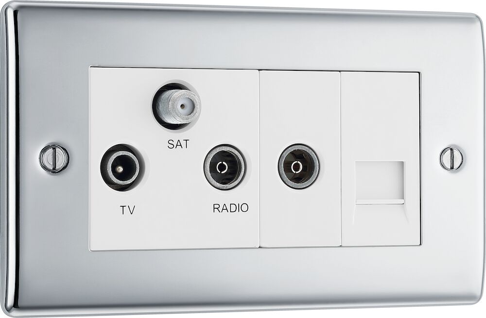 BG Triplex TV/FM/Satellite + Return With Telephone Screened Socket Polished Chrome