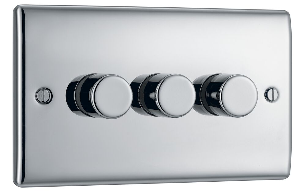 BG Nexus Metal 2 Gang 2 Way 200W Trailing Edge Dimmer Switch Polished Chrome