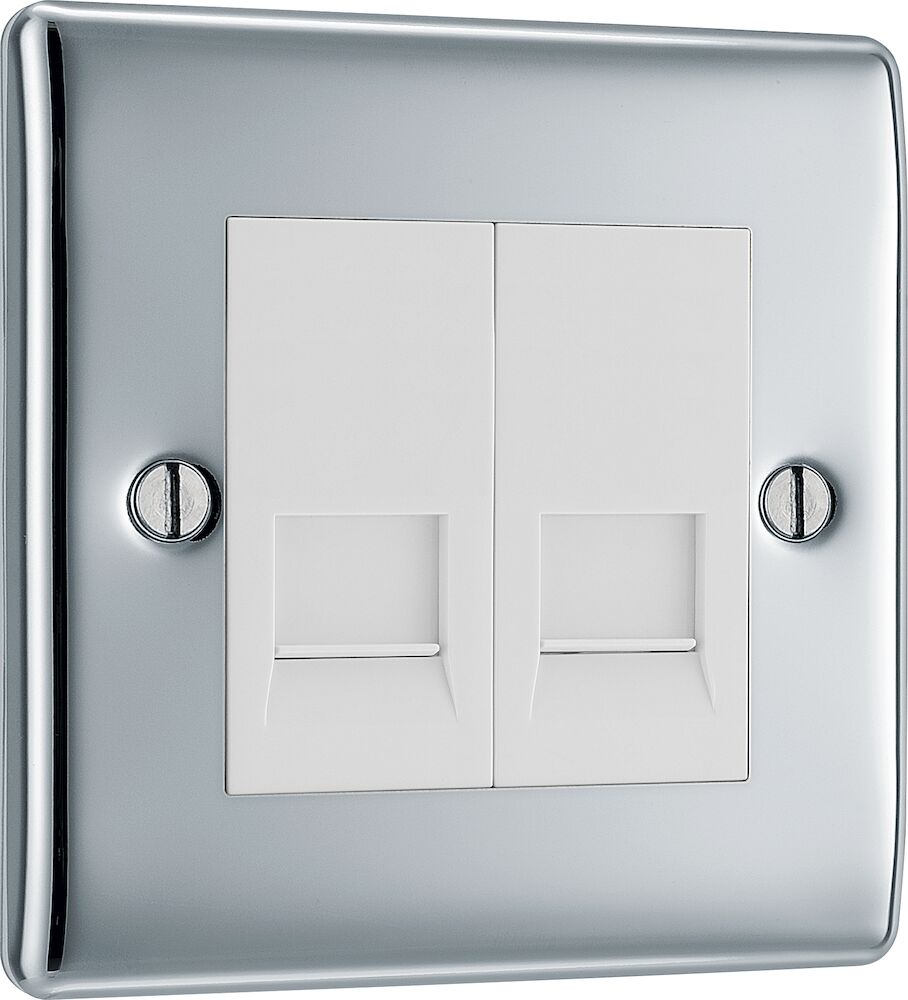 BG Nexus Metal 2 Gang RJ11 Telephone Socket Polished Chrome