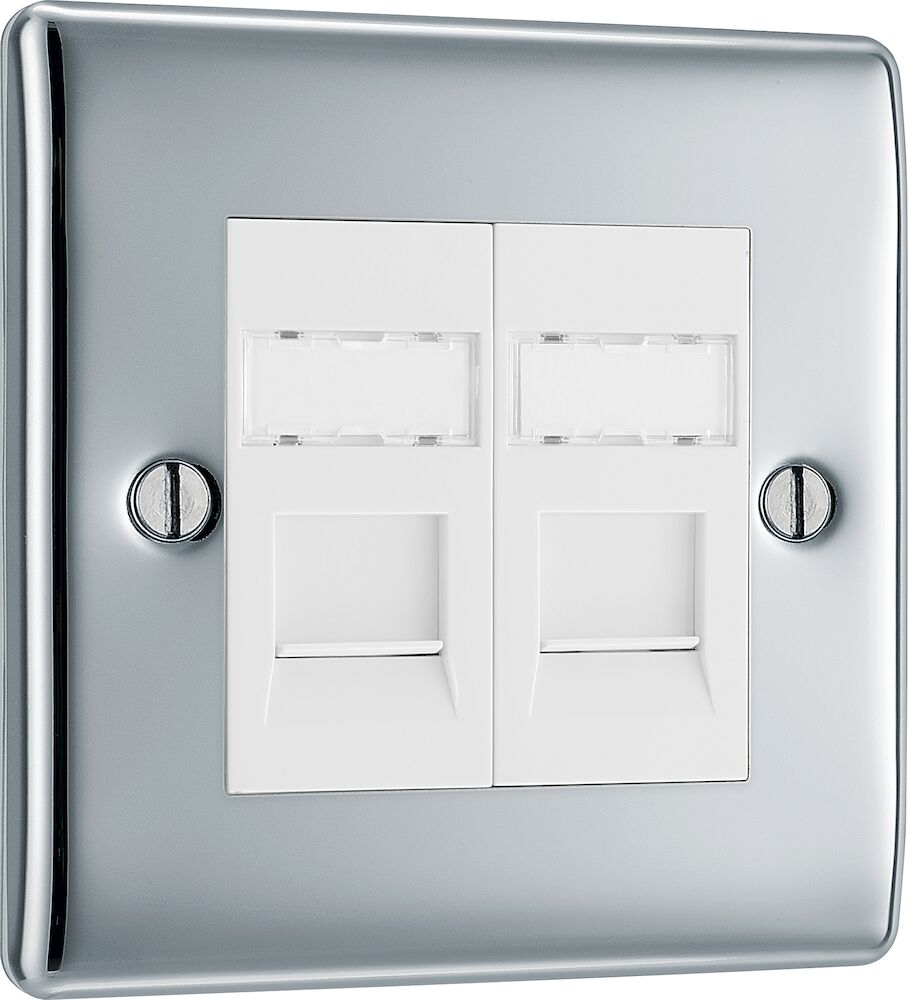 BG Nexus Metal 2 Gang RJ45 IDC Telephone Socket IDC Polished Chrome