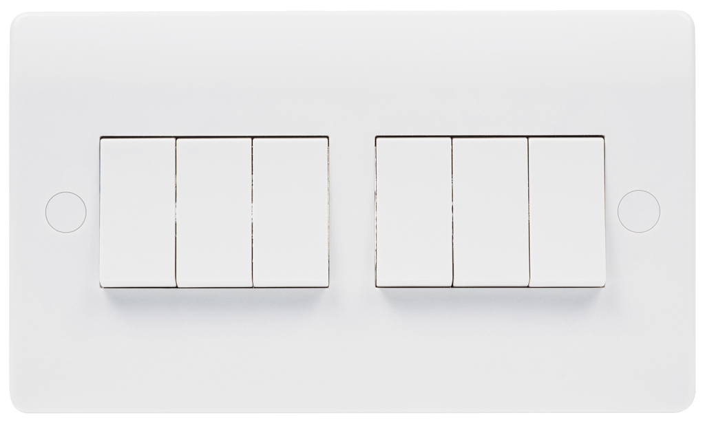 Niglon 6 Gang 2 Way Switch White
