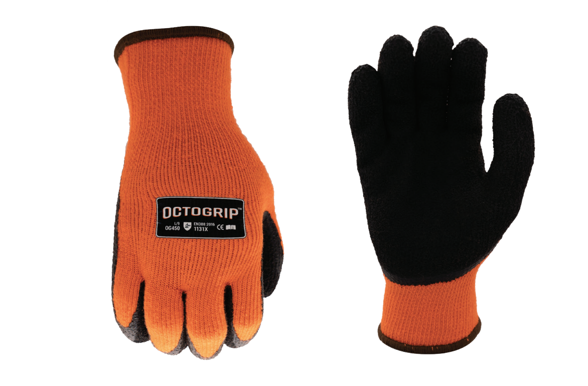 Octogrip Cold Weather 10g Poly Knit Gloves Black/Orange (XL)
