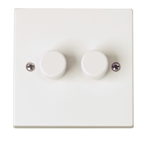Click Polar 2 Gang 2 Way 100W Push Dimmer Switch White