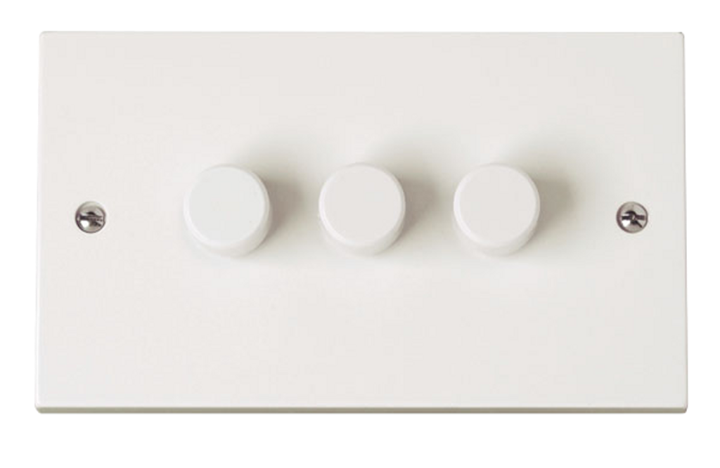 Click Polar 3 Gang 2 Way 100W Push Dimmer Switch White