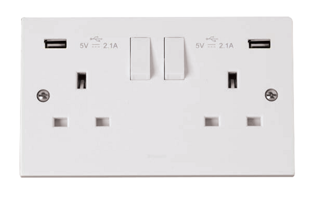 Click Polar 13A 2 Gang Switched Socket With 2 x USB-A Outlets White