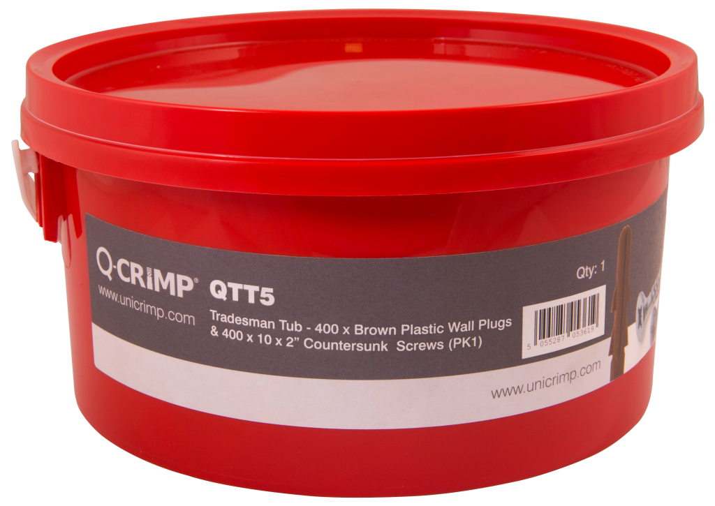Unicrimp Trade Tub Brown Wall Plugs & 10x2 Countersunk Screws (Tub of 400 Each)