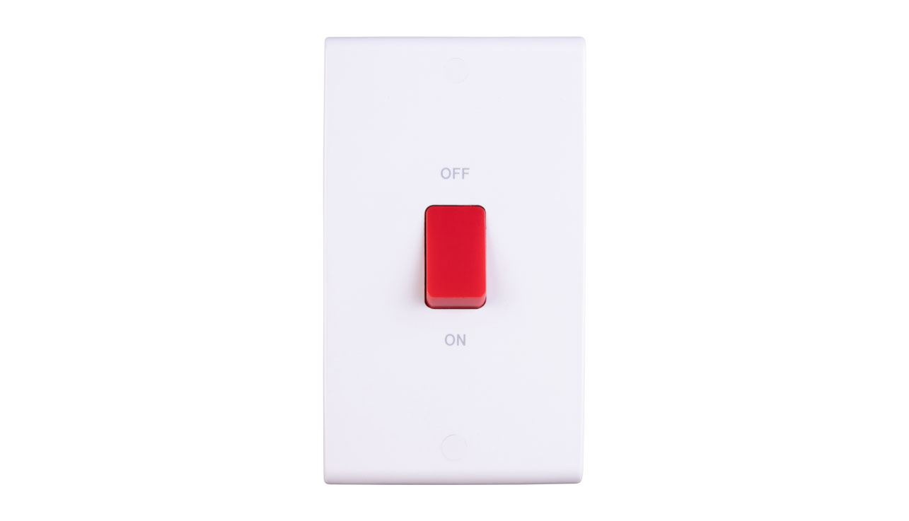 Deta Slimline 45A DP 2 Gang Vertical Plate Switch White