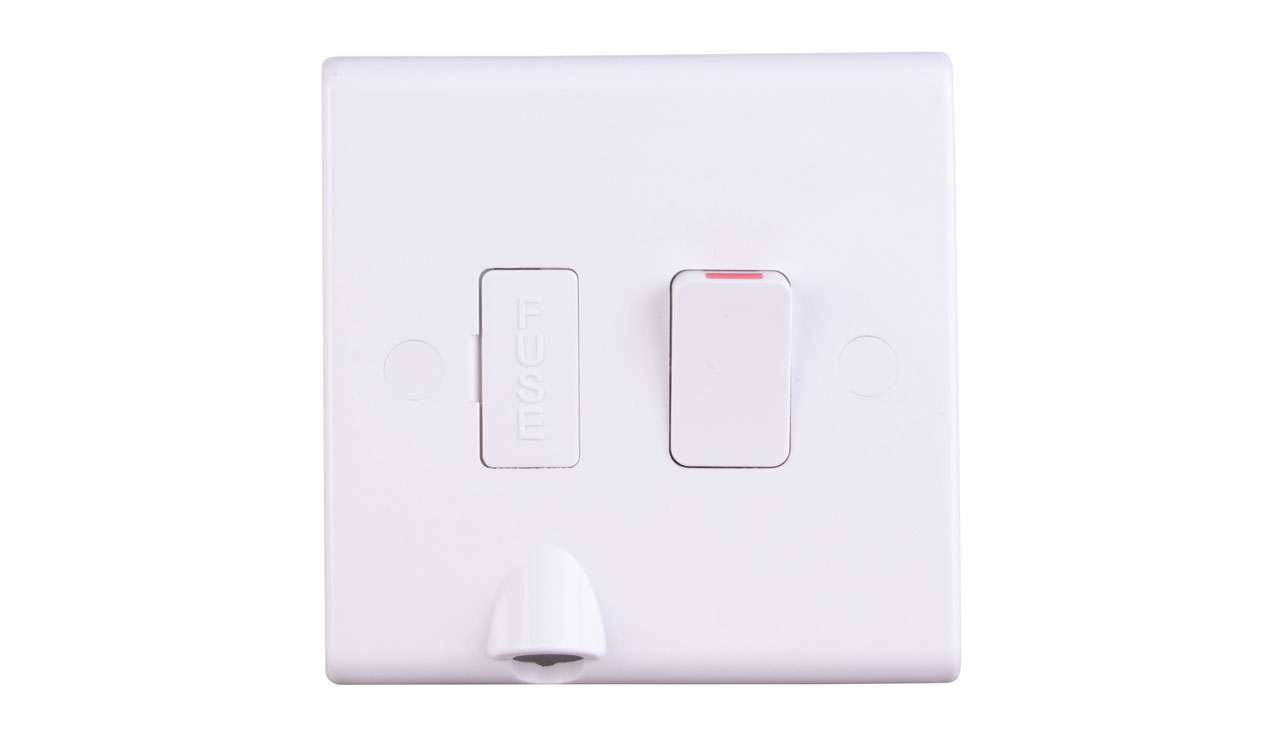 Deta Slimline 13A Switched Fused Spur Unit FCU With Bottom Flex Outlet White