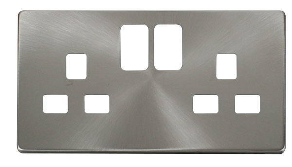 Click Definity 2 Gang DP Double Switched Socket Front Plate Brushed Steel