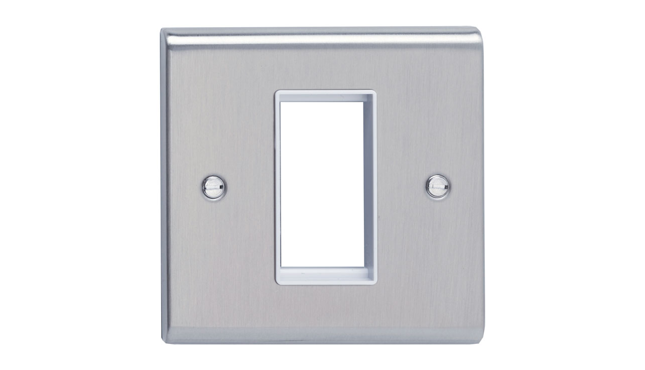Deta Slimline Decor 1 Gang 1 Module Data Plate Stainless Steel White Insert