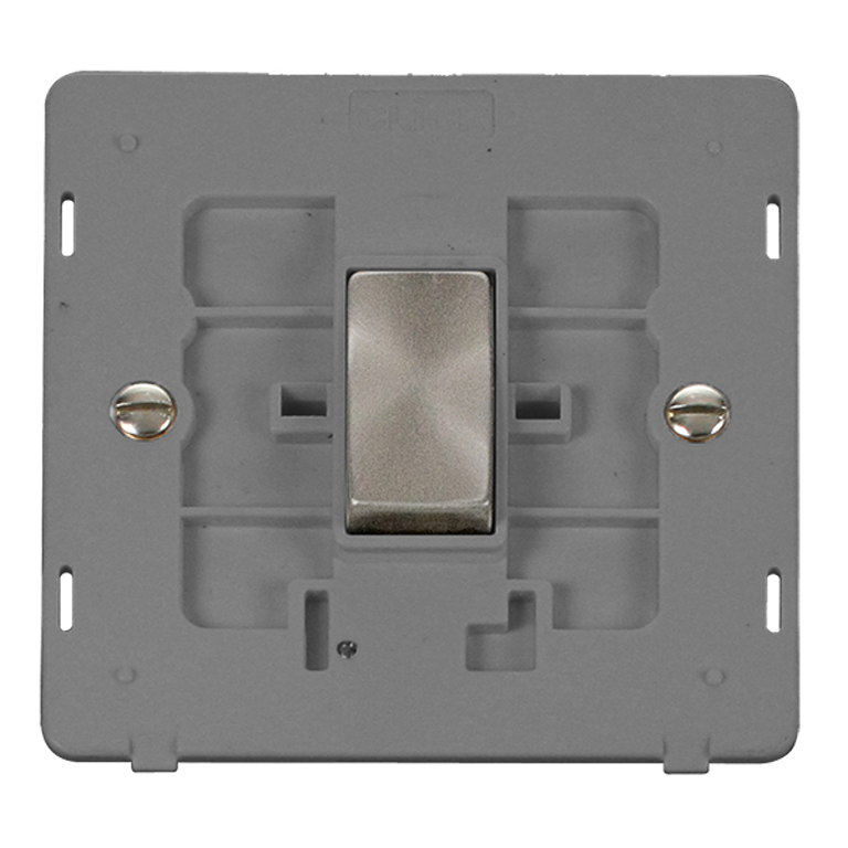 Click Definity 10A 1 Gang 2 Way Plate Switch Insert Brushed Steel with Grey Inserts