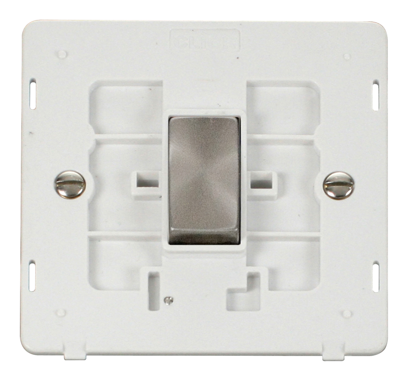 Click Definity 10A 1 Gang 2 Way Plate Switch Insert Brushed Steel with White Inserts