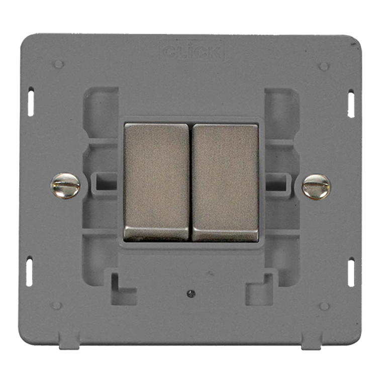 Click Definity 10A 2 Gang 2 Way Plate Switch Insert Stainless Steel with Grey Inserts