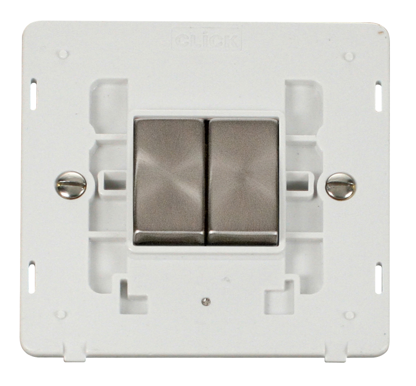 Click Definity 10A 2 Gang 2 Way Plate Switch Insert Brushed Steel with White Inserts