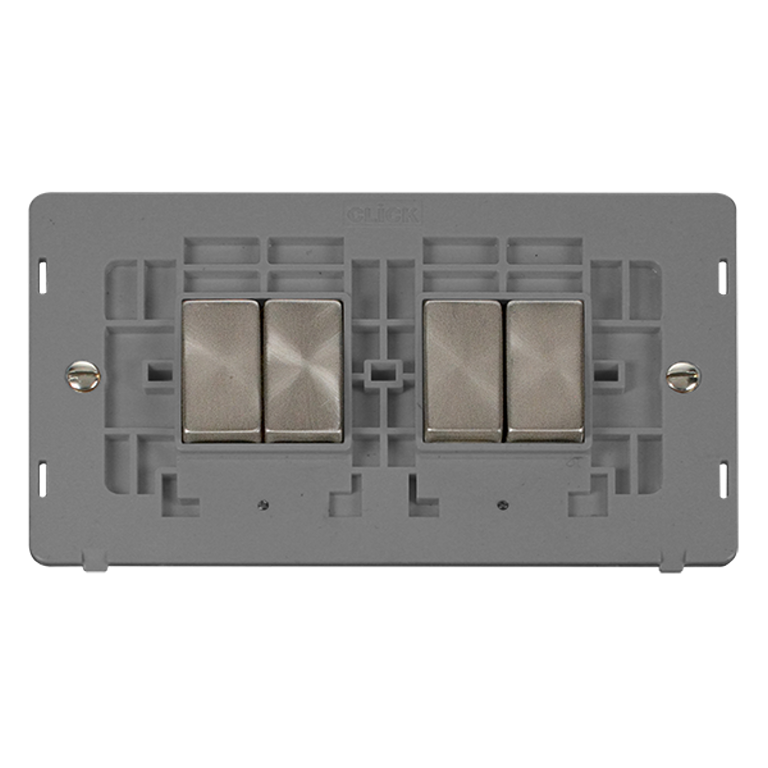 Click Definity 10A 4 Gang 2 Way Plate Switch Insert Brushed Steel with Grey Inserts