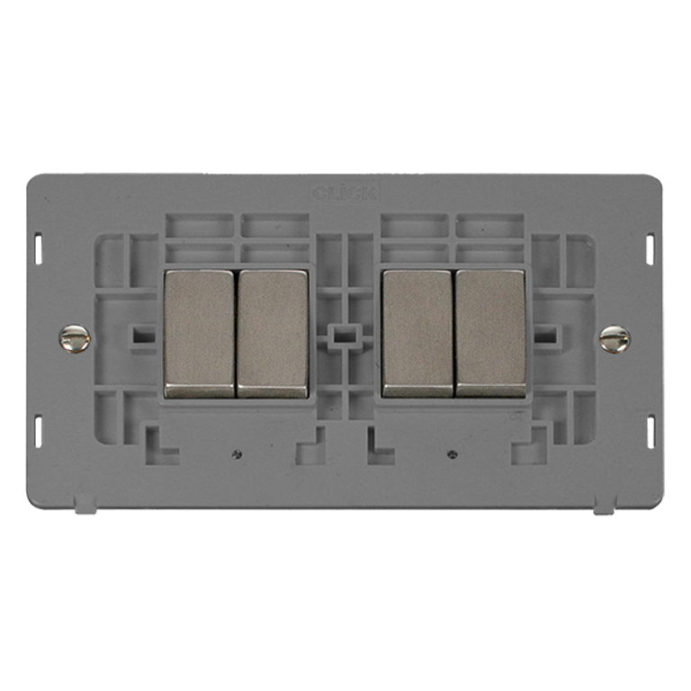 Click Definity 10A 4 Gang 2 Way Plate Switch Insert Stainless Steel with Grey Inserts