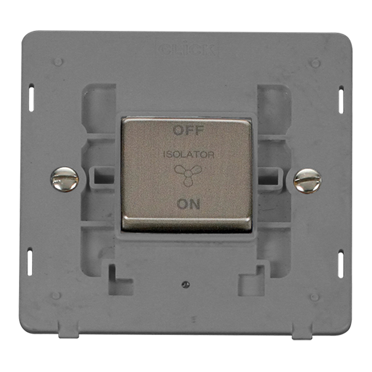Click Definity 10A 1 Gang 3 Pole Fan Isolator Switch Plate Insert Stainless Steel with Grey Inserts