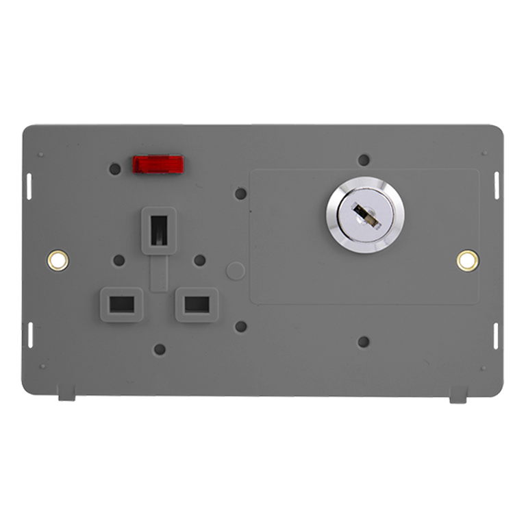 Click Definity 13A 1 Gang DP Key Lockable Socket Insert with Neon Grey Inserts (Double Plate)