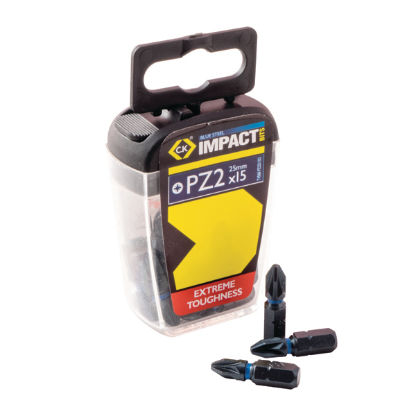 CK Tools Blue Steel 25mm PZ2 Impact Screwdriver Bits