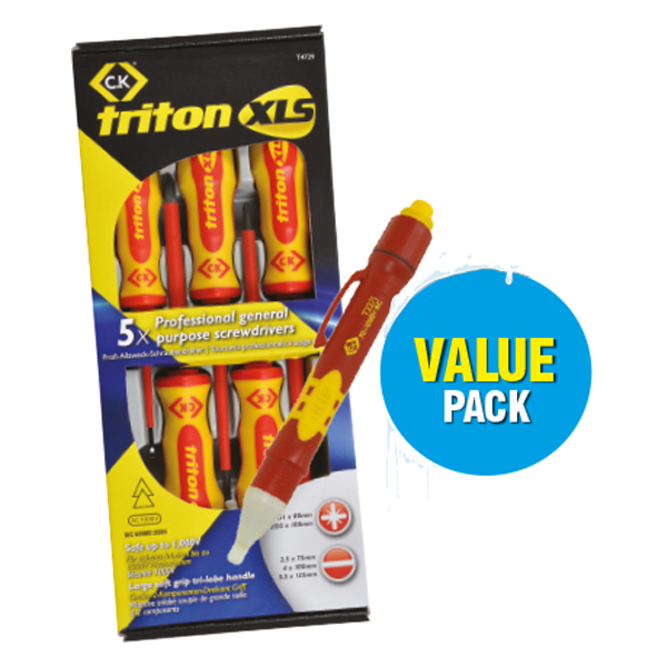 CK Tools 5 Piece Triton XLS Insulated SL/PZ Screwdriver Set