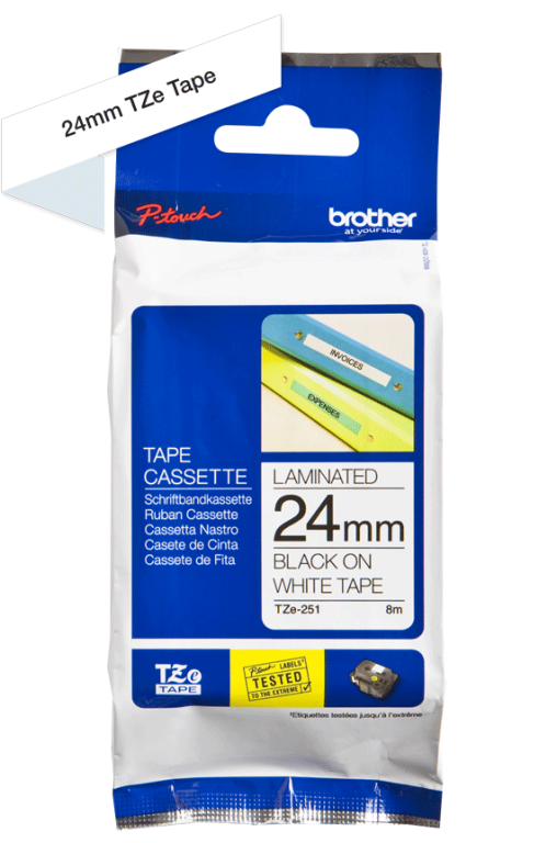 Brother 24mm Black on White Labelling Tape