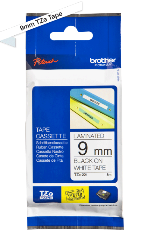 Brother 9mm Black on White Labelling Tape
