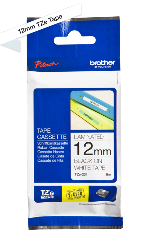 Brother 12mm Black on White Labelling Tape