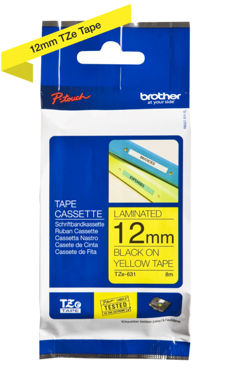 Brother 12mm Black on Yellow Labelling Tape