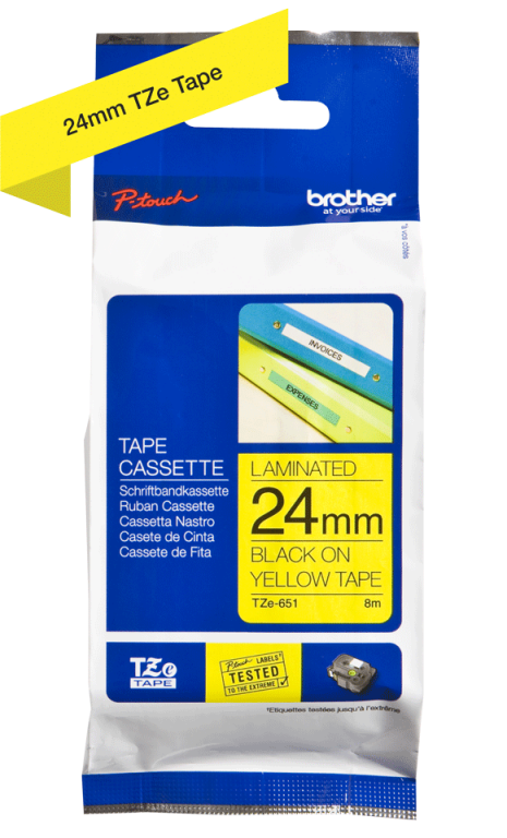 Brother 24mm Black on Yellow Labelling Tape
