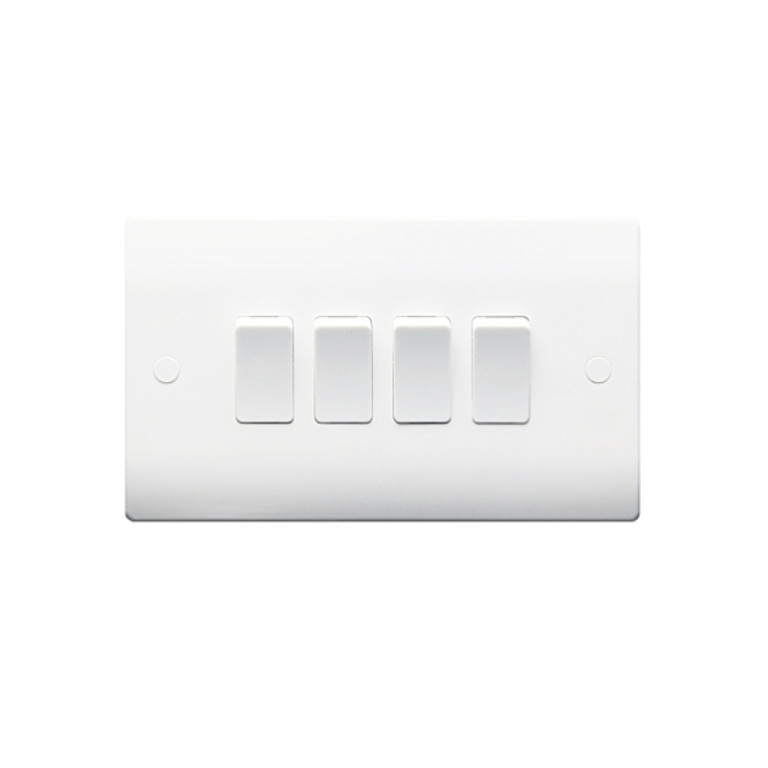 Thrion 10A 4 Gang 2 Way Switch White 2 Gang Plate
