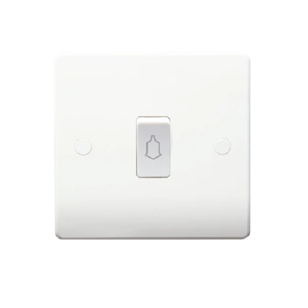 Thrion 10A 1 Gang Retractive Switch Marked with Bell Symbol White