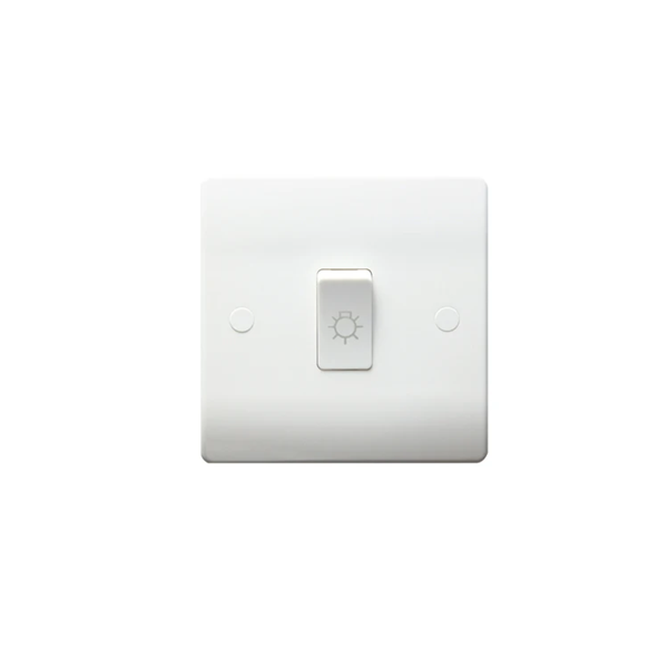 Thrion 10A 1 Gang Retractive Switch Marked with Lightbulb Symbol White