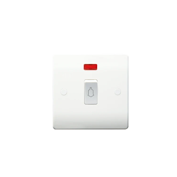 Thrion 10A 1 Gang Retractive Switch with Bell Symbol & Neon White