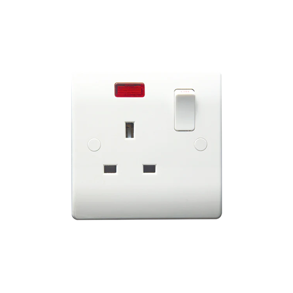 Thrion 13A 1 Gang SP Single Switched Socket with Neon White