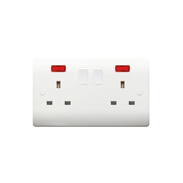 Thrion 13A 2 Gang SP Double Switched Socket with Neon White