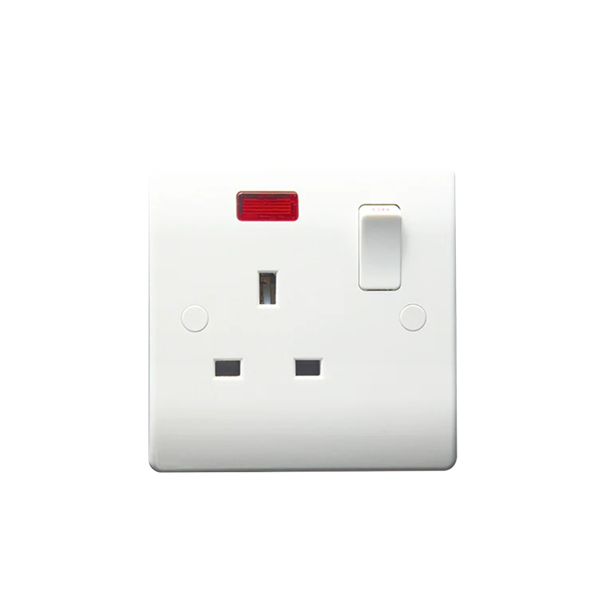 Thrion 13A 1 Gang DP Single Switched Socket with Neon White