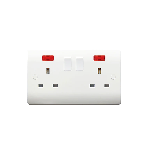 Thrion 13A 2 Gang DP Double Switched Socket with Neon White