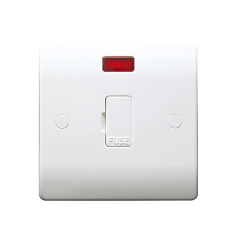 Thrion 13A 1 Gang Unswitched Fused Spur with Neon & Bottom Flex Outlet White
